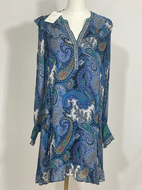 Hale Bob Dresses & Skirts - ✨ NWT Hale Bob Blu Silk Blend Paisley Ruffle V-Neck Mini Dress Size M ✨